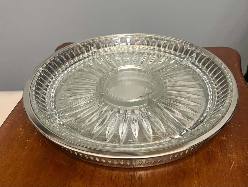 Vintage Silver Plated Serving Tray With Divided Glass Insert